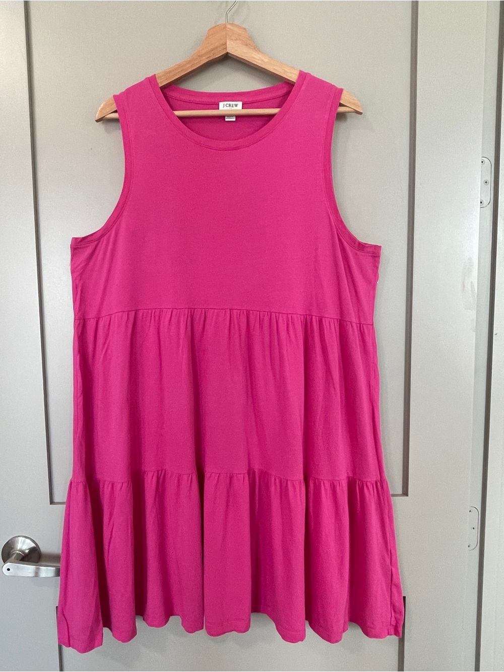 J.Crew Dress Women's Size L Hot Pink Tiered Sleeveless Tank Mini Dress Cotton